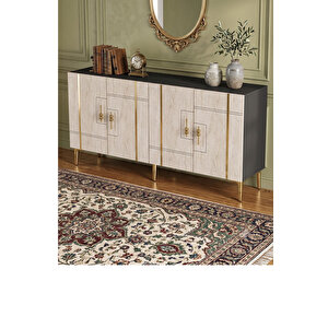 Ka1542atg - İlay Konsol, Tv Sehpasi, Çok Amaçli Dolap Ve Kahve Köşesi̇ 150cm Antrasi̇t-traverten-gold Gold