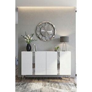 Ka1298bs - Cherry Konsol, Tv Sehpasi, Çok Amaçli Dolap Ve Kahve Köşesi̇ 120cm Beyaz-si̇lver 64081