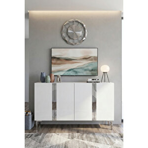 Ka1298bs - Cherry Konsol, Tv Sehpasi, Çok Amaçli Dolap Ve Kahve Köşesi̇ 120cm Beyaz-si̇lver 64081