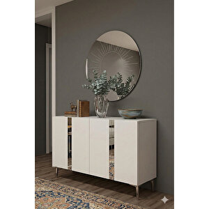 Ka1298bs - Cherry Konsol, Tv Sehpasi, Çok Amaçli Dolap Ve Kahve Köşesi̇ 120cm Beyaz-si̇lver 64081