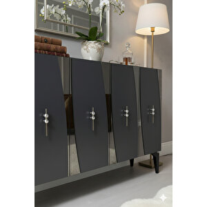 Ka1213as - Başari Konsol, Tv Sehpasi, Çok Amaçli Dolap Ve Kahve Köşesi̇ 120cm Antrasi̇t-si̇lver Silver