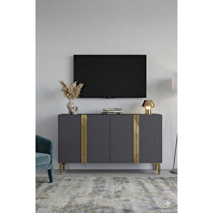 Ka1298ag - Cherry Konsol, Tv Sehpasi, Çok Amaçli Dolap Ve Kahve Köşesi̇ 120cm Antrasi̇t-gold Gold