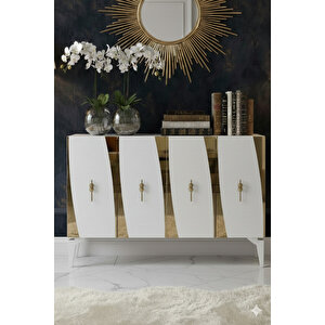 Ka1213bg - Başari Konsol, Tv Sehpasi, Çok Amaçli Dolap Ve Kahve Köşesi̇ 120cm Beyaz-gold 64192