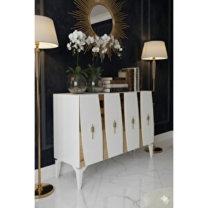 Ka1213bg - Başari Konsol, Tv Sehpasi, Çok Amaçli Dolap Ve Kahve Köşesi̇ 120cm Beyaz-gold 64192