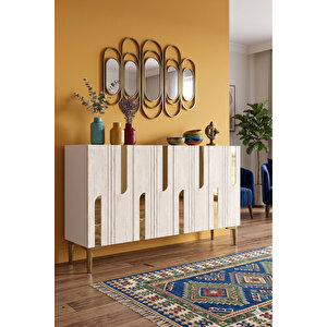 Ka1231btg - İlhani̇ye Konsol, Tv Sehpasi, Çok Amaçli Dolap Ve Kahve Köşesi̇ 120cm Beyaz-traverten-gold Beyaz-Traverten-Gold