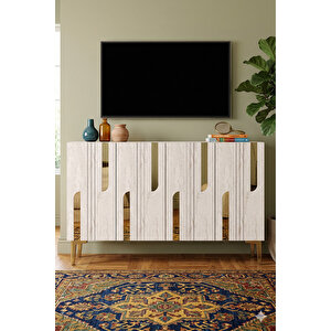 Ka1231btg - İlhani̇ye Konsol, Tv Sehpasi, Çok Amaçli Dolap Ve Kahve Köşesi̇ 120cm Beyaz-traverten-gold Beyaz-Traverten-Gold