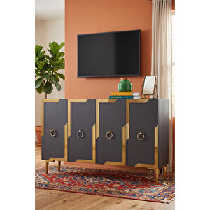 Ka1233ag - Yuba Konsol, Tv Sehpasi, Çok Amaçli Dolap Ve Kahve Köşesi̇ 120cm Antrasi̇t-gold Gold
