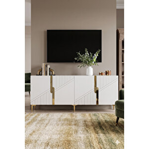 Ka1528bg - Meba Konsol, Tv Sehpasi, Çok Amaçli Dolap Ve Kahve Köşesi̇ 150cm Beyaz-gold Gold 04