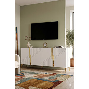 Ka1528bg - Meba Konsol, Tv Sehpasi, Çok Amaçli Dolap Ve Kahve Köşesi̇ 150cm Beyaz-gold Gold 04