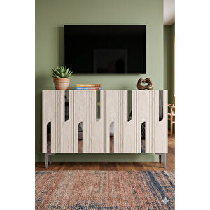 Ka1231bts - İlhani̇ye Konsol, Tv Sehpasi, Çok Amaçli Dolap Ve Kahve Köşesi̇ 120cm Beyaz-traverten-si̇lver Beyaz-Traverten-Silver