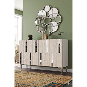 Ka1231bts - İlhani̇ye Konsol, Tv Sehpasi, Çok Amaçli Dolap Ve Kahve Köşesi̇ 120cm Beyaz-traverten-si̇lver Beyaz-Traverten-Silver