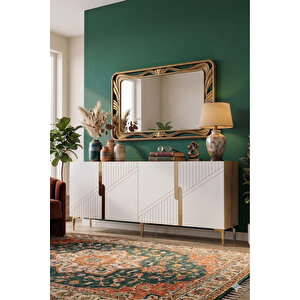 Ka1528dbg - Meba Konsol, Tv Sehpasi, Çok Amaçli Dolap Ve Kahve Köşesi̇ 150cm Safi̇rmeşe-beyaz-gold Safirmeşe-Beyaz-Gold
