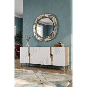Ka1528dbg - Meba Konsol, Tv Sehpasi, Çok Amaçli Dolap Ve Kahve Köşesi̇ 150cm Safi̇rmeşe-beyaz-gold Safirmeşe-Beyaz-Gold