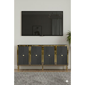 Ka1526ag - Temtem Konsol ,tv Sehpasi , Çok Amaçli Dolap, Kahve Köşesi̇ 150 Cm Antrasi̇t-gold Antrasit Gold