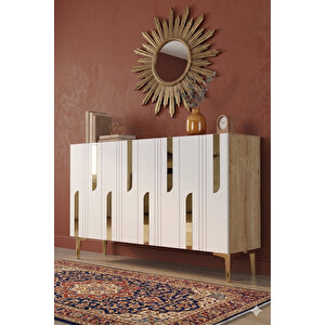 Ka1231dbg - İlhani̇ye Konsol, Tv Sehpasi, Çok Amaçli Dolap Ve Kahve Köşesi̇ 120cm Safi̇rmeşe-beyaz-gold Safir