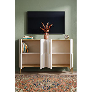 Ka1231dbg - İlhani̇ye Konsol, Tv Sehpasi, Çok Amaçli Dolap Ve Kahve Köşesi̇ 120cm Safi̇rmeşe-beyaz-gold Safir