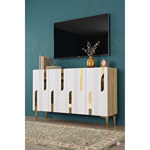 Ka1231dbg - İlhani̇ye Konsol, Tv Sehpasi, Çok Amaçli Dolap Ve Kahve Köşesi̇ 120cm Safi̇rmeşe-beyaz-gold Safir