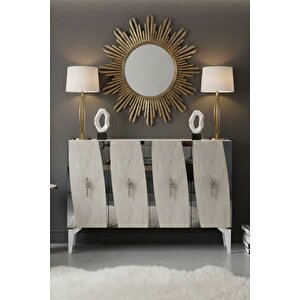 Ka1213bts - Başari Konsol, Tv Sehpasi, Çok Amaçli Dolap Ve Kahve Köşesi̇ 120cm Beyaz-traverten-si̇lver Beyaz-Traverten-Silver