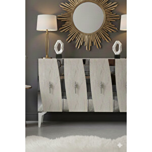 Ka1213bts - Başari Konsol, Tv Sehpasi, Çok Amaçli Dolap Ve Kahve Köşesi̇ 120cm Beyaz-traverten-si̇lver Beyaz-Traverten-Silver