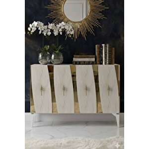 Ka1213btg - Başari Konsol, Tv Sehpasi, Çok Amaçli Dolap Ve Kahve Köşesi̇ 120cm Beyaz-traverten-gold Beyaz-Traverten-Gold