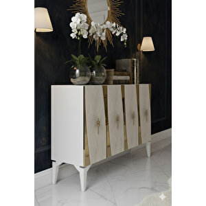 Ka1213btg - Başari Konsol, Tv Sehpasi, Çok Amaçli Dolap Ve Kahve Köşesi̇ 120cm Beyaz-traverten-gold Beyaz-Traverten-Gold