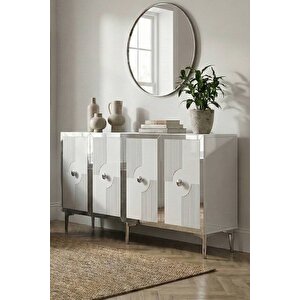 Ka1526bs - Temtem Konsol ,tv Sehpasi , Çok Amaçli Dolap, Kahve Köşesi̇ 150 Cm Beyaz-si̇lver Beyaz 03