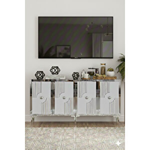 Ka1526bs - Temtem Konsol ,tv Sehpasi , Çok Amaçli Dolap, Kahve Köşesi̇ 150 Cm Beyaz-si̇lver Beyaz 03