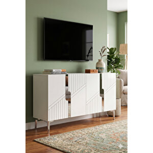 Ka1228bs - Meba Konsol, Tv Sehpasi, Çok Amaçli Dolap Ve Kahve Köşesi̇ 120cm Beyaz-si̇lver 64081