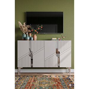 Ka1228bs - Meba Konsol, Tv Sehpasi, Çok Amaçli Dolap Ve Kahve Köşesi̇ 120cm Beyaz-si̇lver 64081