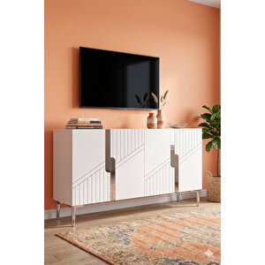 Ka1228bs - Meba Konsol, Tv Sehpasi, Çok Amaçli Dolap Ve Kahve Köşesi̇ 120cm Beyaz-si̇lver 64081