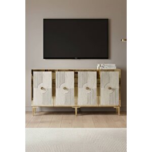 Ka1526btg - Temtem Konsol ,tv Sehpasi , Çok Amaçli Dolap, Kahve Köşesi̇ 150 Cm Beyaz-traverten-gold Beyaz-Traverten-Gold