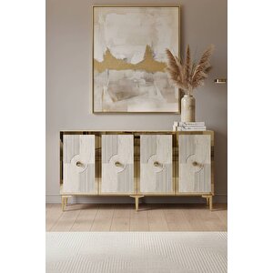 Ka1526btg - Temtem Konsol ,tv Sehpasi , Çok Amaçli Dolap, Kahve Köşesi̇ 150 Cm Beyaz-traverten-gold Beyaz-Traverten-Gold