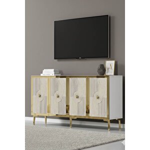 Ka1526btg - Temtem Konsol ,tv Sehpasi , Çok Amaçli Dolap, Kahve Köşesi̇ 150 Cm Beyaz-traverten-gold Beyaz-Traverten-Gold
