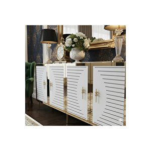 Ka1508bg - Kerem Konsol, Tv Sehpasi, Çok Amaçli Dolap Ve Kahve Köşesi̇ 150cm Beyaz-gold Gold 04