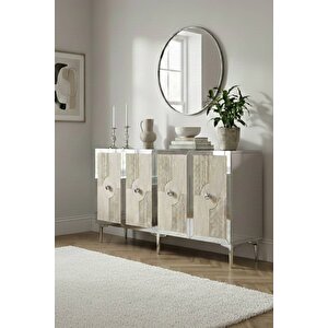Ka1526bts - Temtem Konsol ,tv Sehpasi , Çok Amaçli Dolap, Kahve Köşesi̇ 150 Cm Beyaz-traverten-si̇lver Beyaz 05