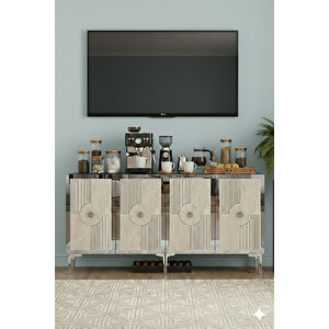 Ka1526bts - Temtem Konsol ,tv Sehpasi , Çok Amaçli Dolap, Kahve Köşesi̇ 150 Cm Beyaz-traverten-si̇lver Beyaz 05