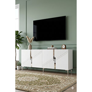 Ka1528bs - Meba Konsol, Tv Sehpasi, Çok Amaçli Dolap Ve Kahve Köşesi̇ 150cm Beyaz-si̇lver Beyaz 03