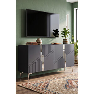 Ka1228as - Meba Konsol, Tv Sehpasi, Çok Amaçli Dolap Ve Kahve Köşesi̇ 120cm Antrasi̇t-si̇lver Silver