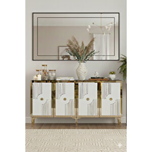 Ka1526bg - Temtem Konsol ,tv Sehpasi , Çok Amaçli Dolap, Kahve Köşesi̇ 150 Cm Beyaz-gold Gold 04