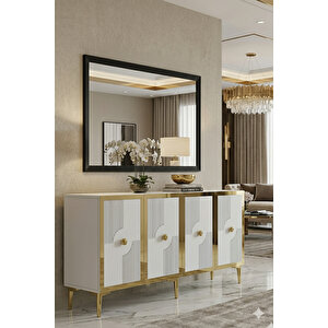 Ka1526bg - Temtem Konsol ,tv Sehpasi , Çok Amaçli Dolap, Kahve Köşesi̇ 150 Cm Beyaz-gold Gold 04