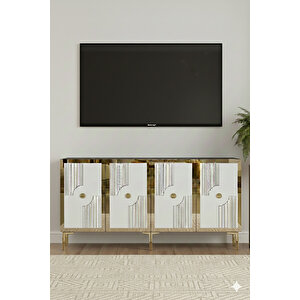 Ka1526bg - Temtem Konsol ,tv Sehpasi , Çok Amaçli Dolap, Kahve Köşesi̇ 150 Cm Beyaz-gold Gold 04