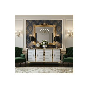 Ka1508dbg - Kerem Konsol, Tv Sehpasi, Çok Amaçli Dolap Ve Kahve Köşesi̇ 150cm Safi̇rmeşe-beyaz-gold Safirmeşe-Beyaz-Gold