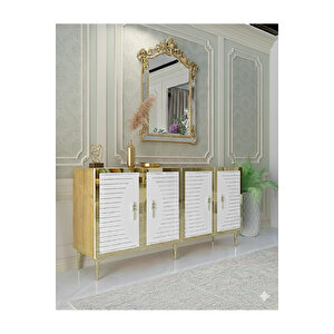 Ka1508dbg - Kerem Konsol, Tv Sehpasi, Çok Amaçli Dolap Ve Kahve Köşesi̇ 150cm Safi̇rmeşe-beyaz-gold Safirmeşe-Beyaz-Gold