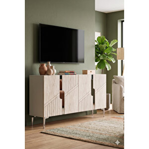 Ka1228bts - Meba Konsol, Tv Sehpasi, Çok Amaçli Dolap Ve Kahve Köşesi̇ 120cm Beyaz - Traverten - Si̇lver Beyaz 02