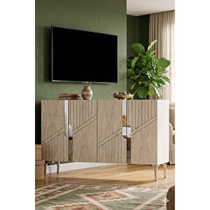 Ka1228bts - Meba Konsol, Tv Sehpasi, Çok Amaçli Dolap Ve Kahve Köşesi̇ 120cm Beyaz - Traverten - Si̇lver Beyaz 02