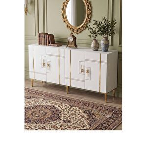 Ka1542bg - İlay Konsol, Tv Sehpasi, Çok Amaçli Dolap Ve Kahve Köşesi̇ 150cm Beyaz-gold Gold 04