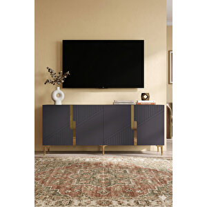 Ka1528ag - Meba Konsol, Tv Sehpasi, Çok Amaçli Dolap Ve Kahve Köşesi̇ 150cm Antrasi̇t-gold Antrasit Gold