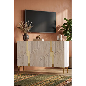 Ka1228btg - Meba Konsol, Tv Sehpasi, Çok Amaçli Dolap Ve Kahve Köşesi̇ 120cm Beyaz-traverten-gold Beyaz-Traverten-Gold