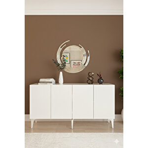 Ka1525b - Gümüş Konsol, Tv Sehpasi, Çok Amaçli Dolap Ve Kahve Köşesi̇ 150cm Beyaz 64081