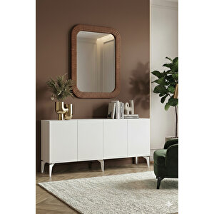 Ka1525b - Gümüş Konsol, Tv Sehpasi, Çok Amaçli Dolap Ve Kahve Köşesi̇ 150cm Beyaz 64081